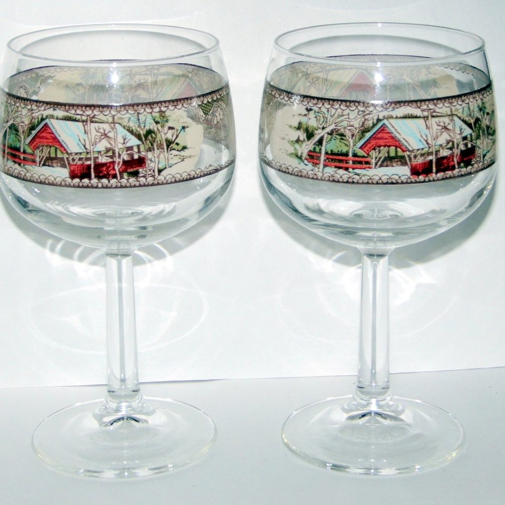 2 Johnson Brothers Made in England Friendly Village Tall Stemmed Wine Glasses